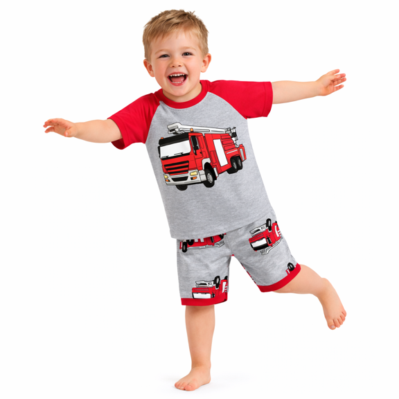 Rimyaw Toddler Boys Summer Pajamas Fire Truck Cotton Sleepwear PJS Casual Clothes 3T