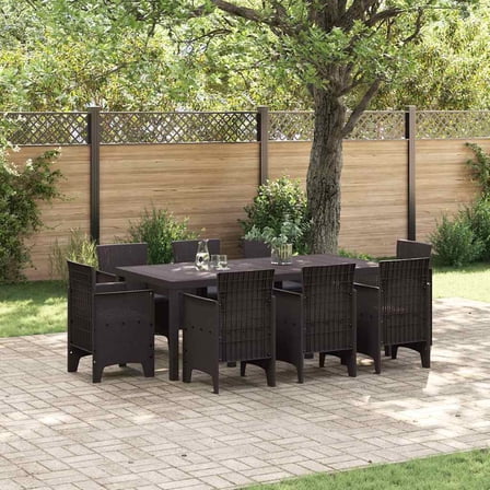 vidaXL Garden Dining Set 9 pcs Brown Polt rattan