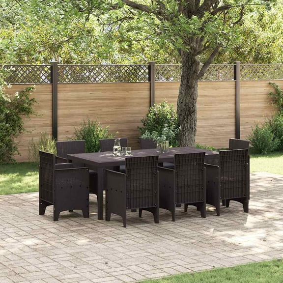 vidaXL Garden Dining Set 9 pcs Brown Polt rattan