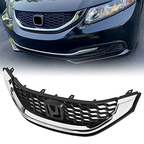 HECASA Grille Compatible avec 2013-2015 Honda Civic Berline Remplacement pour 71121TR3A01 HO1200216 (Grille) 71122TR3A01 HO1202109 (Moulure) Pare-Chocs Grille en Nid d'Abeille