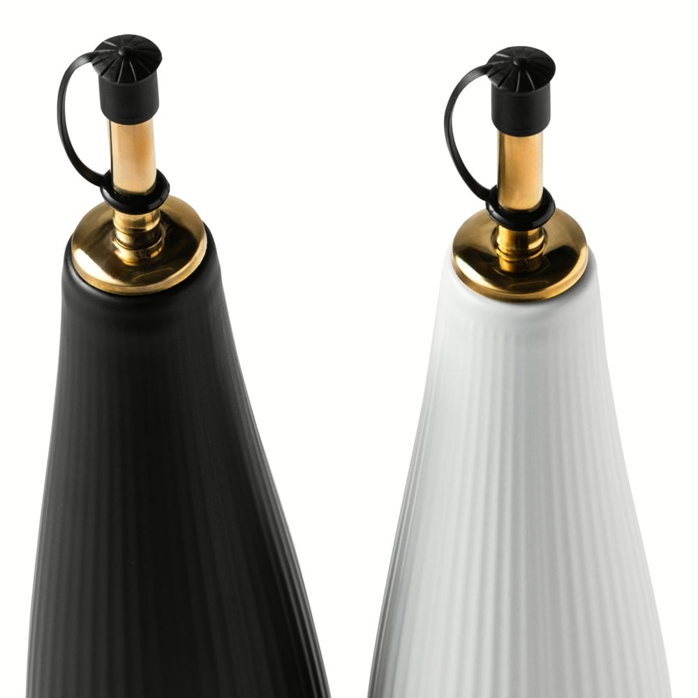 (2 pack) Thyme & Table Ceramic Oil and Vinegar Cruet Set with Bamboo Base, Black