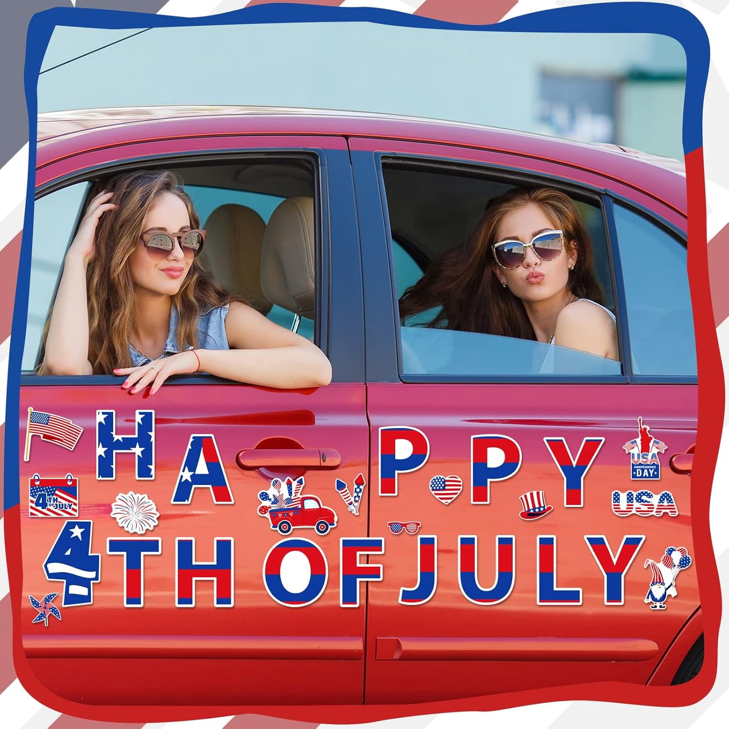 26 Pieces 4th of July Garage Door Magnets Patriotic Garage Door Decoration Independence Day Magnet Decals Flag Truck Gnome Refrigerator Magnetic Stickers for Memorial Day Party Supplies