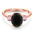 thumbnail image 3 of Gem Stone King 3.00 Ct Oval Black Onyx Pink Lab Grown Diamond 18K Rose Gold Plated Silver Ring, 3 of 6