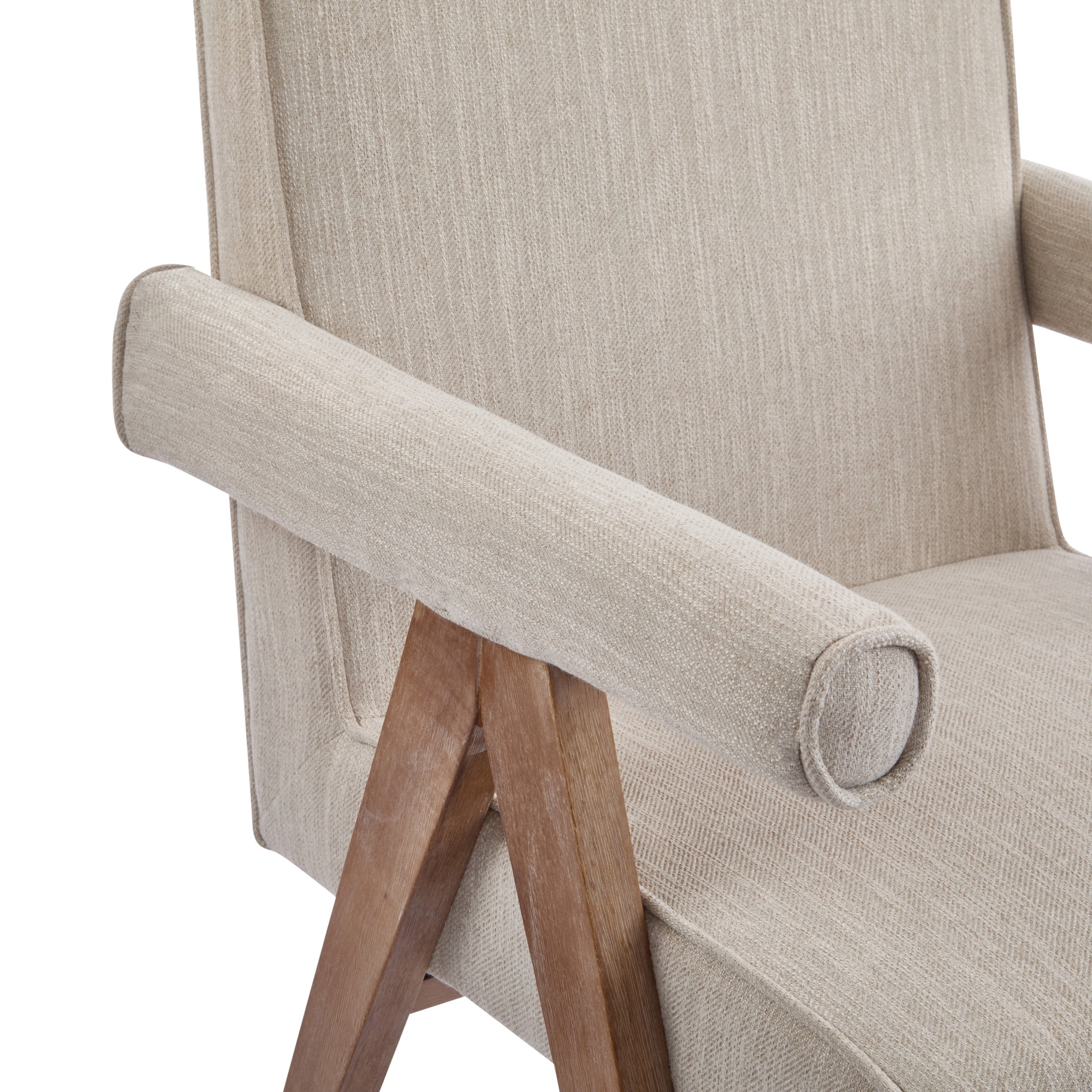 Modern Fabric Upholstered Dining Chair, Rubberwood Frame, Beige, Set of 2