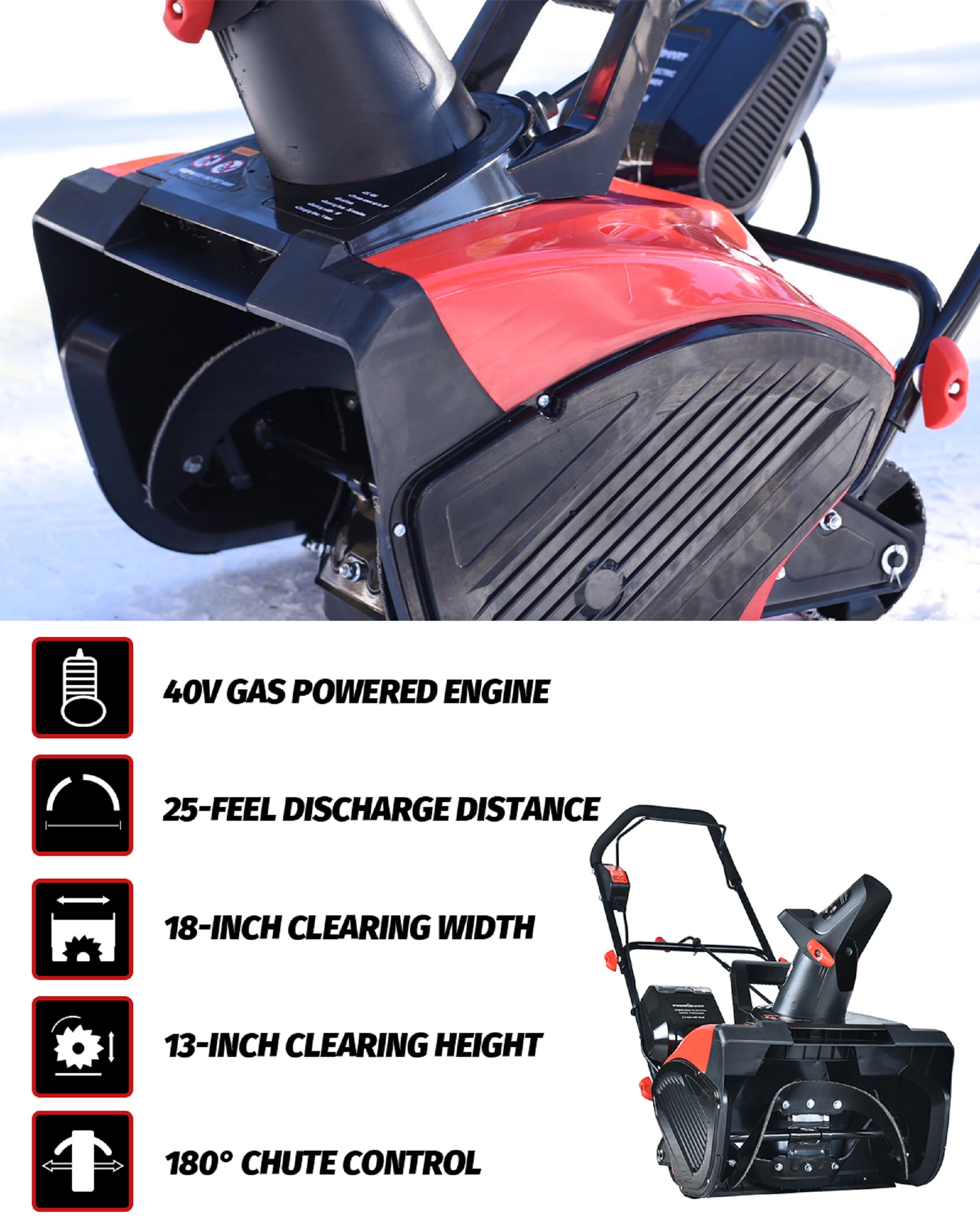 Powersmart 18 in. Cordless Lithium-Ion 40 Volt Snow Blower DB2401 - image 4 of 12