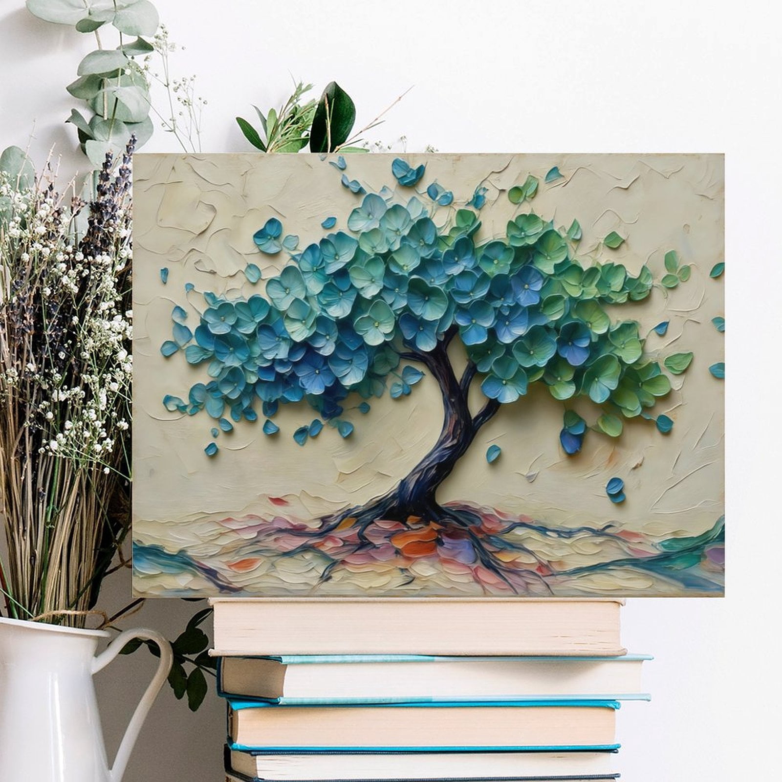 Tree of Life Canvas Wall Art, Textured Abstract Tree Oil Painting Style Print, Waterproof Canvas Artwork for Living Room Bedroom Office Home Decor