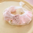thumbnail image 5 of Bright Color Plaid Pet Collar - Faux Pearl Design - Wear Resistant - Washable Lace Trim - Polyester Puppy Kitten Bandana, 5 of 8