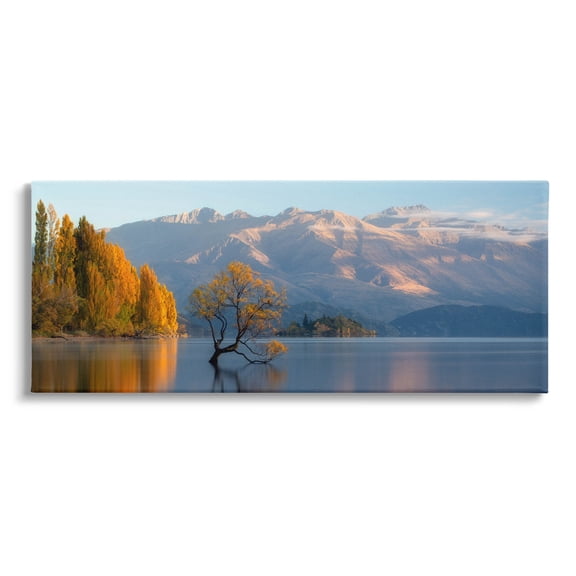 Relaxing Lake Reflection Distant Mountains Landscape Photograph Gallery Wrapped Canvas Print Wall Art