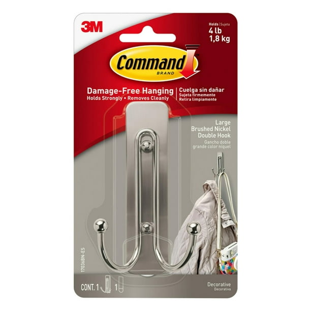 Gancho doble Storage Hook Command, tamaño grande, níquel cepillado, 1,8 kg