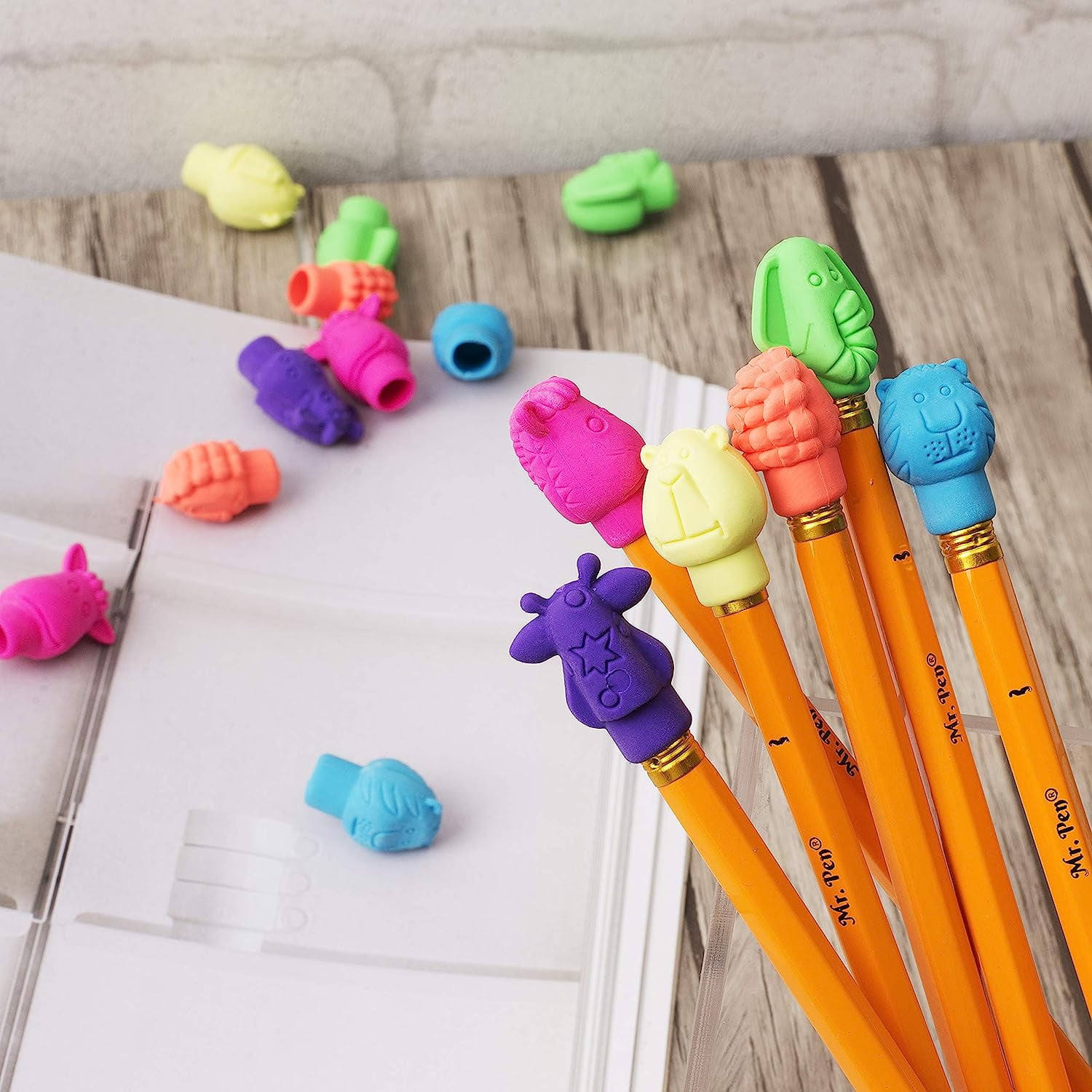 Mr. Pen Animal Eraser Pencil Caps Erasers, Assorted Colors, 60 Pack