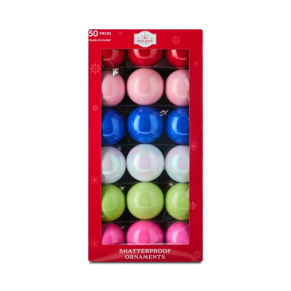 50-Count Brights Shatterproof Christmas Ball Ornaments, by Holiday Time