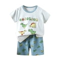 thumbnail image 1 of Économies d'Été! HVOBTTY Ensemble Décontracté 2 Pcs à Manches Courtes pour Filles, Ensemble de Mode Décontracté à Manches Courtes pour Filles avec Col Rond, Boutons et Short Imprimé Bleu Pâle, 4 Ans, 1 of 2