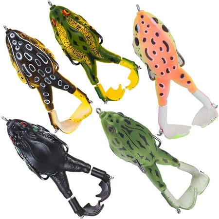 Fishing Lure Bass Topwater Frog Soft Bait Artificial Soft Fishing Lures Floating Weedless Baits for Bass Snakehead Salmon Freshwater Saltwater Fishing-5PCS