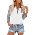 thumbnail image 2 of Women's V-Neck Button Front 3/4 Sleeve Raglan T-Shirt Loose Comfortable Casual Wear Top, 2 of 9