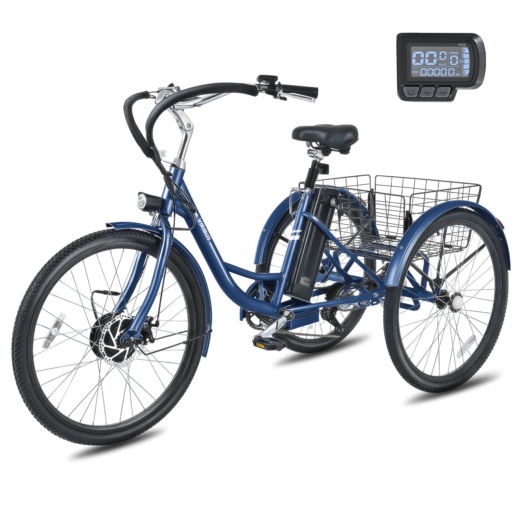 Viribus 26" 350W Electric Tricycle for Men Women with 7 Speeds 36V 13Ah Battery UL 2271 Blue