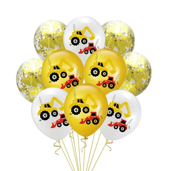 Rosarivae 20 Pcs Balloons Set 12 Inch Construction Vehicle Printing Golden Sequins Balloons Latex Balloons Wedding Birthday Party Favors