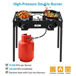 Abba Double Burner Portable Propane Stovetop - Lightweight Alloy Steel Portable Stove - Stove for Camping, Patio & Outdoor Activities, 13.19 x