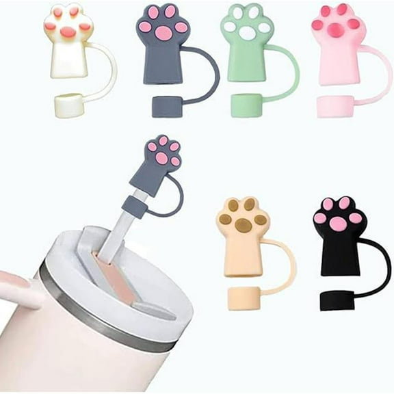 QHUDLV Cute Paw Straw Cover Toppers, Silicone Straw Covers Paw Straw Tips Cover Plugs, Reusable Protector Topp Paw Straw Shaped
