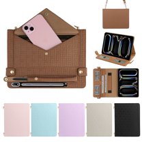 ELEHOLD for Samsung Tab S10Plus/S9Plus/S9FEPlus Case, Soft PU Leather Pencil Holder Money Pocket Card Holder Kickstand S Pen Slot Shockproof Flip Cover with Shoulder Strap,Brown