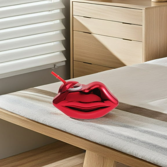 HEMOTON 2pcs Red Lip Shaped Drinking Cup with Lid and Straw for Kawaii Tea Cute Tumbler Bottle Juice Cup for Home Office Wedding Party KTV Beach