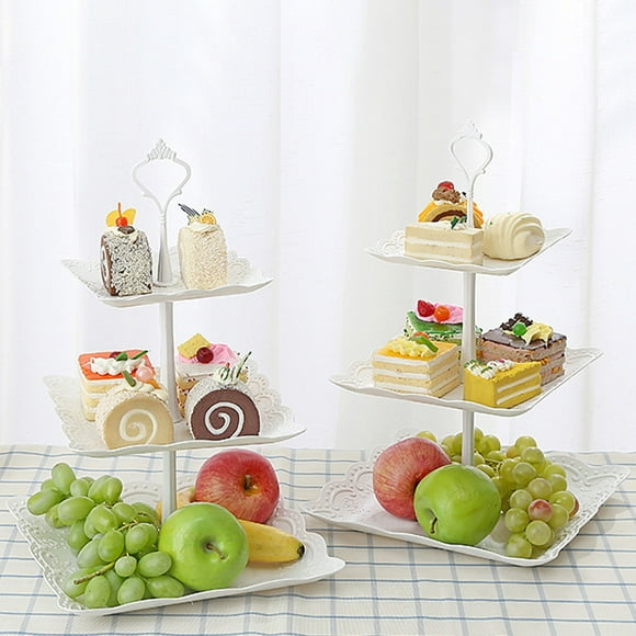 Birdeem White Cake Stand,Round Serving Tray,Cake Stand Cake Display Stand Fruit Tray Cake Carrier Bread Serving Tray Cake Platter Snack Display Rack Dessert,Plastic Serving Trays