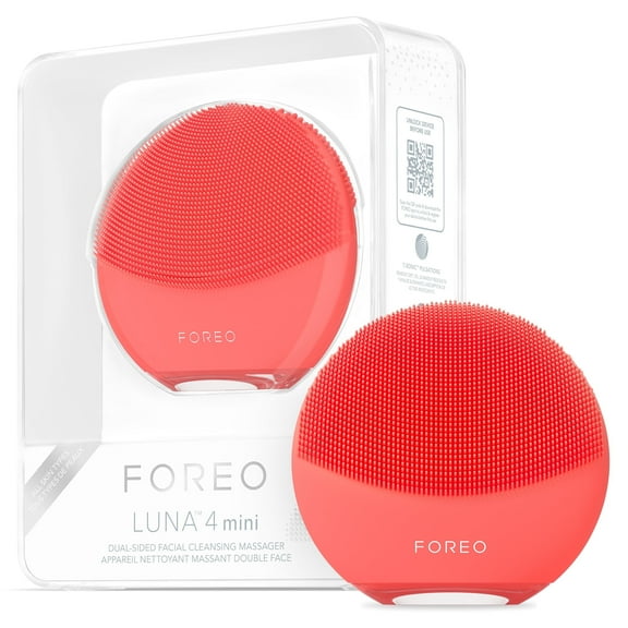 FOREO LUNA 4 Mini – Pearl Pink Silicone Facial Cleansing Brush with T-Sonic Pulsations - Coral