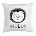 thumbnail image 1 of Hedgehog Throw Pillow Cushion Cover, Sketch Animal Typographic Colorful Hello Message on Rainy Background, Decorative Square Accent Pillow Case, 16 X 16 Inches, Pink Baby Blue and Black, by Ambesonne, 1 of 2