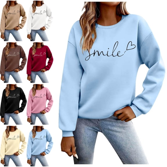 Danhjin Women's Print Sweatshirts Casual Loose Fashion Pullover Tops Fall Winter Long Sleeve Crew Neck Graphic Comfy Soft Shirts