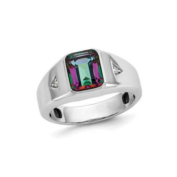 Gem & Harmony Mens 2.63 Carat (Ctw) Mystic Topaz Ring in 10K White Gold for Men