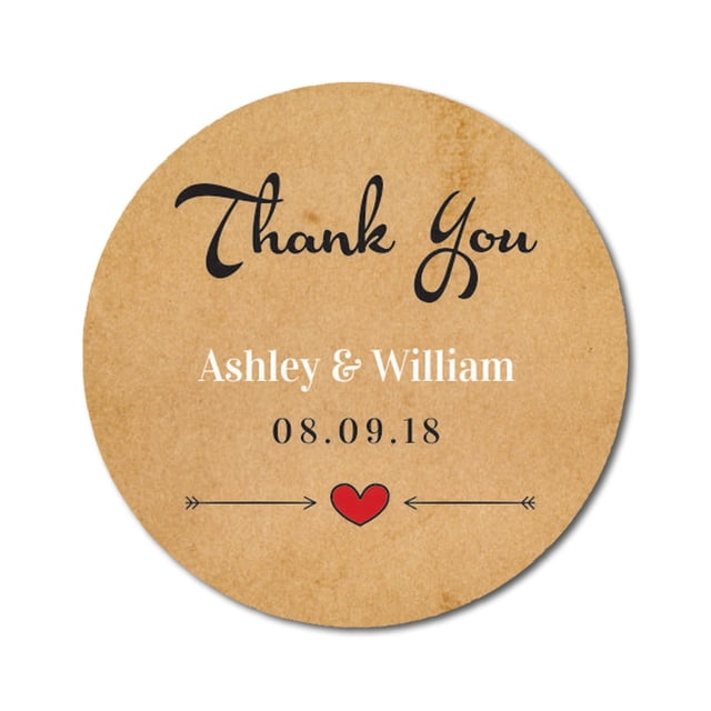 Darling Souvenir Round Arrows & Heart Rustic Thank You Stickers Personalized Bride Groom Names And Date Envelope Seals-45 Pcs