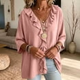 thumbnail image 6 of Setooff Solid Ruffle V Neck Loose Womens Tops, Lightweight Cotton Linen Blend 3/4 Length Sleeve Casual Trendy Womens Shirts, 6 of 7