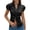 Black, variant on Short Sleeve Summer Women Solid Button Down V Neck Puff Sleeve Slim Blouse