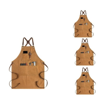 

4X Apron for Men Canvas Arpons with Pockets- Back Kitchen Apron for Cooking Grilling Baking BBQ Barber-Brown