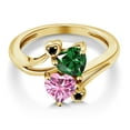thumbnail image 3 of Gem Stone King 18K Yellow Gold Plated Silver Green Nano Emerald Pink Moissanite and Black Diamond Ring for Women (1.53 Cttw, Heart Shape 6MM, Gemstone May Birthstone, Size 7), 3 of 6