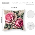 thumbnail image 3 of Decorative Romantic Rose Flower Pillow Cover Vintage Shabby Chic Peach Pink Rose Floral Cushion Cover Square Cotton Linen Pillowcase for Sofa Bedroom Car 18x18 Inch, 3 of 5