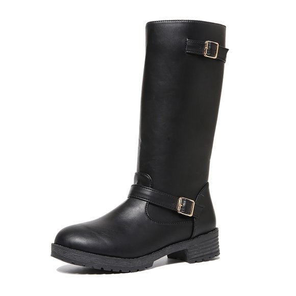 WEAIXIMIUNG Womens Heeled Boots Women's Winter Leather Strap Side Zipper Mid Calf Boots Temperament Comfortable Boots