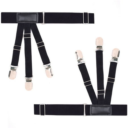 

VIEGINE 2Pcs/Set Elastic Leg Suspenders Shirt Stays Holder Straps Metal Locking Clamps