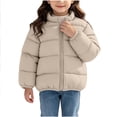 thumbnail image 2 of Kids' Stand Collar Zip Puffer Jacket, Bear Applique On the Back and Padded Warm Construction, Side Pockets, Kids Winter Outerwear, 1‑8 Years, Toddler Jacket Khaki 1-2 Years, 2 of 7