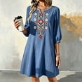 thumbnail image 6 of Summer Dresses for Women Sawvnm Women's Boho Embroidered Tunic Dress V Neck 3/4 Sleeve Casual Loose Mini Dress For Summer Beach, 6 of 6