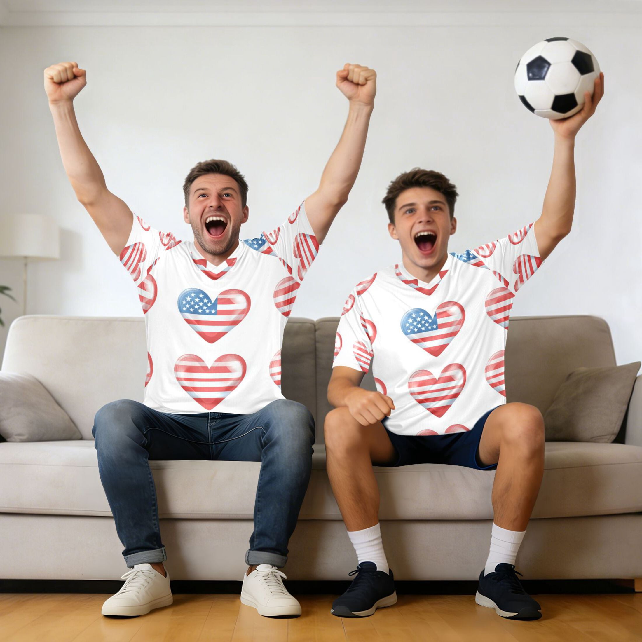 Flag Pattern Hearts Independence Days Men's Sports Jerseys Athletic T-Shirt Football Referee Short Sleeves Shirt S