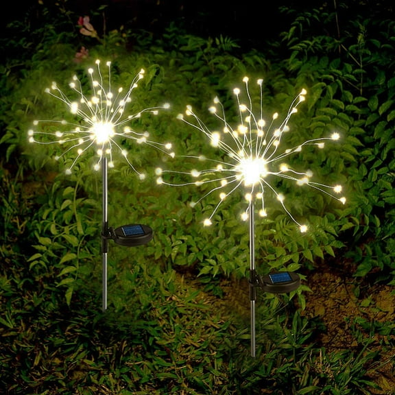 Solar Garden Lights,2 X Solar Outdoor Lights Waterproof Warm White LED Solar Firework Light with 2 Lighting Modes Twinkling and Steady-ON for Garden, Patio, Yard, Flowerbed, Parties