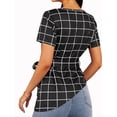 thumbnail image 3 of Lovito Elegant Plaid Asymmetrical Belted Short Sleeve Blouses, 3 of 5