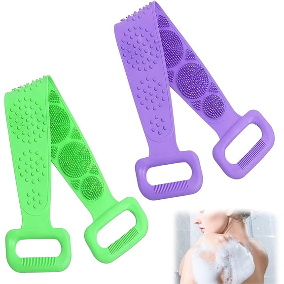 ACDANC Silicone Body Scrubber for Shower,Silicone Back Body Scrubber with Handle,27.5 Inch Exfoliating Deep Clean Bath Body Brush Scrubber for Men and Women-2 Pcs