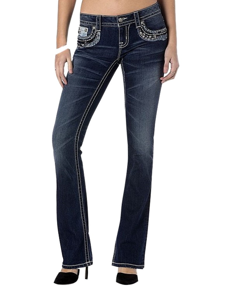 Denim Jeans Womens Metal Stud Boot Cut 
