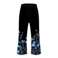 thumbnail image 3 of Lightweight Summer Trousers Women Ladies Cotton Linen Boho Trousers with Pocket Floral Printed Cropped Pants Elastic Waisted Wide Leg Trousers Vintage Ethnic Trousers Hippie Palazzo Pants, 3 of 4