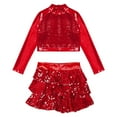 thumbnail image 3 of YONGHS Kids Girls Sequins Long Sleeve Crop Top with Shorts Culottes Jazz Hip Hop Dance Costume Red 12, 3 of 5