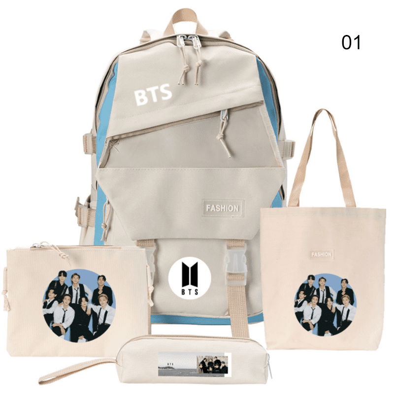 WGEEEY Kpop BTS Backpack Merchandise Set Messenger Bag Black Large Casual Backpack Tote Bag with Pencil Bag for Army Gifts 