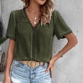 thumbnail image 2 of safuny Women's Trendy Babydoll Tops Solid Elegant Tops Puff Sleeve Tees V Neck Shirts Button Eyelet Vintage Clothing Fashion Summer Army Green, 2 of 5