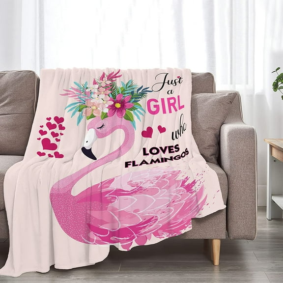 Just A Girl Who Loves Flamingos Blanket Cute Flamingos Decor Pink Throw Blanket Gifts for Girls Super Warm Soft Plush Lightweight Fleece Flannel Blanket Winter Bedding Blanket for Kids Women 50"x60"