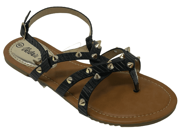 Victoria K Women's Eyelets Grommet Criss Cross Faux Snake Skin Strap Sandals